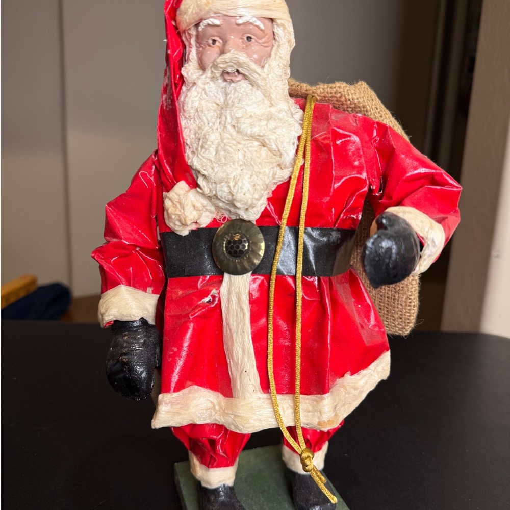 Vintage Pulp Paper Mache Standing Santa Claus With Toy Bag Resin Face  13”